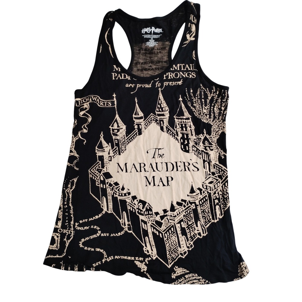 Harry Potter Marauders Map Black Burnout Racerback Tank Top XS